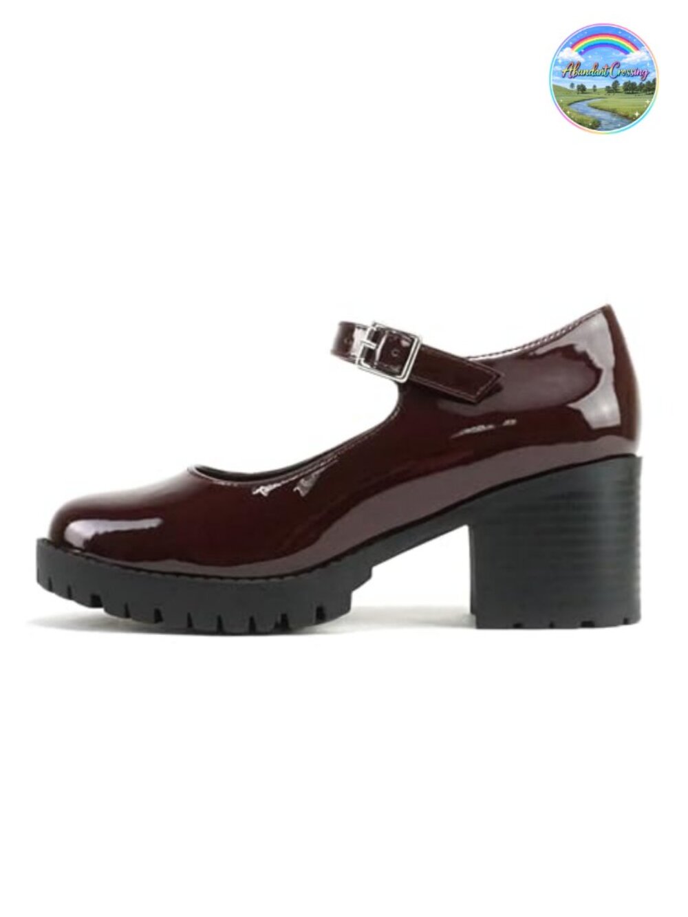 Mary Jane Pump Chunky Block Heel Lug Sole Adjustable Strap Round Toe